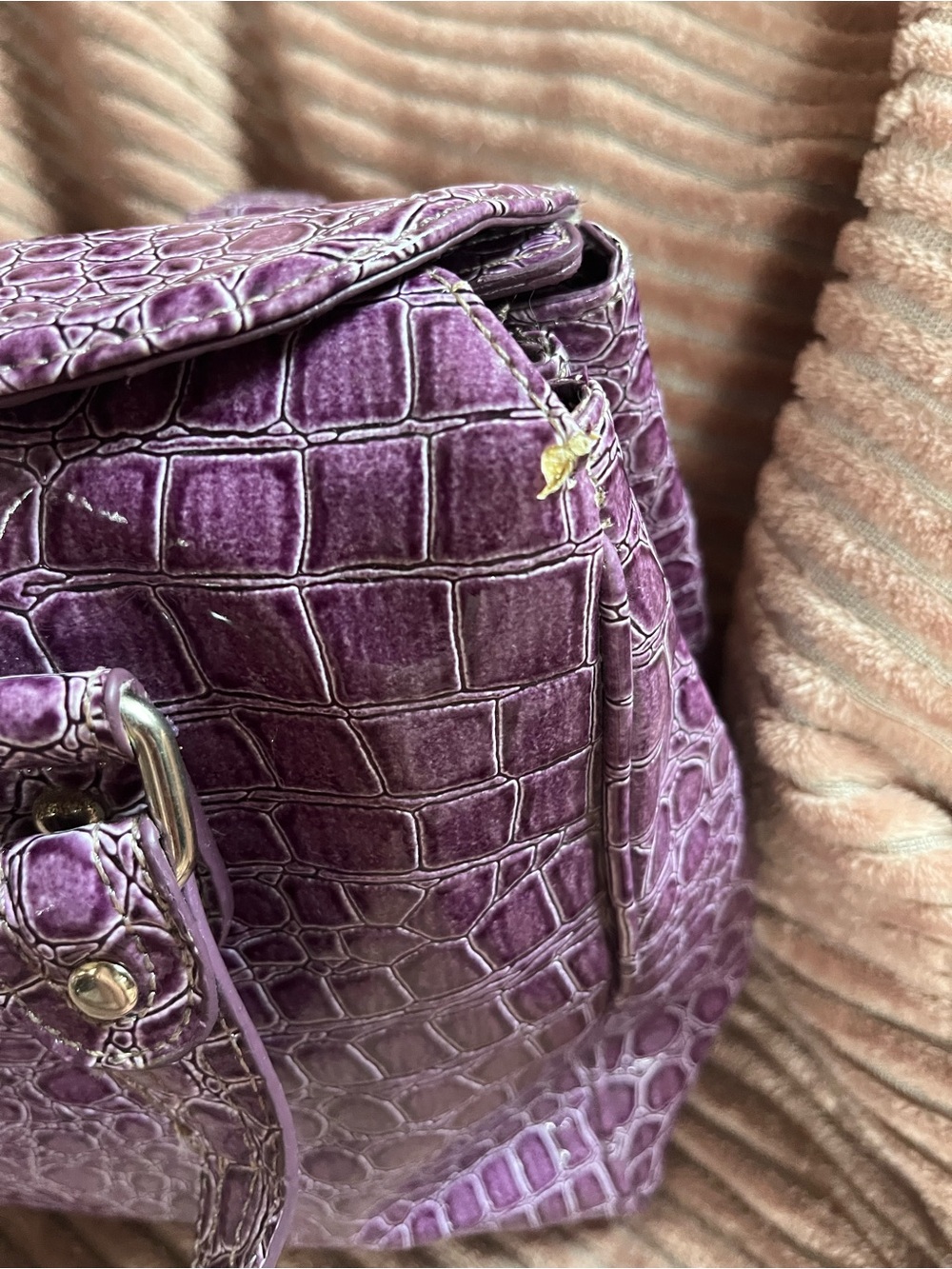 Valentino Glossy Purple Croc-Embossed Satchel - Picture 3 of 6